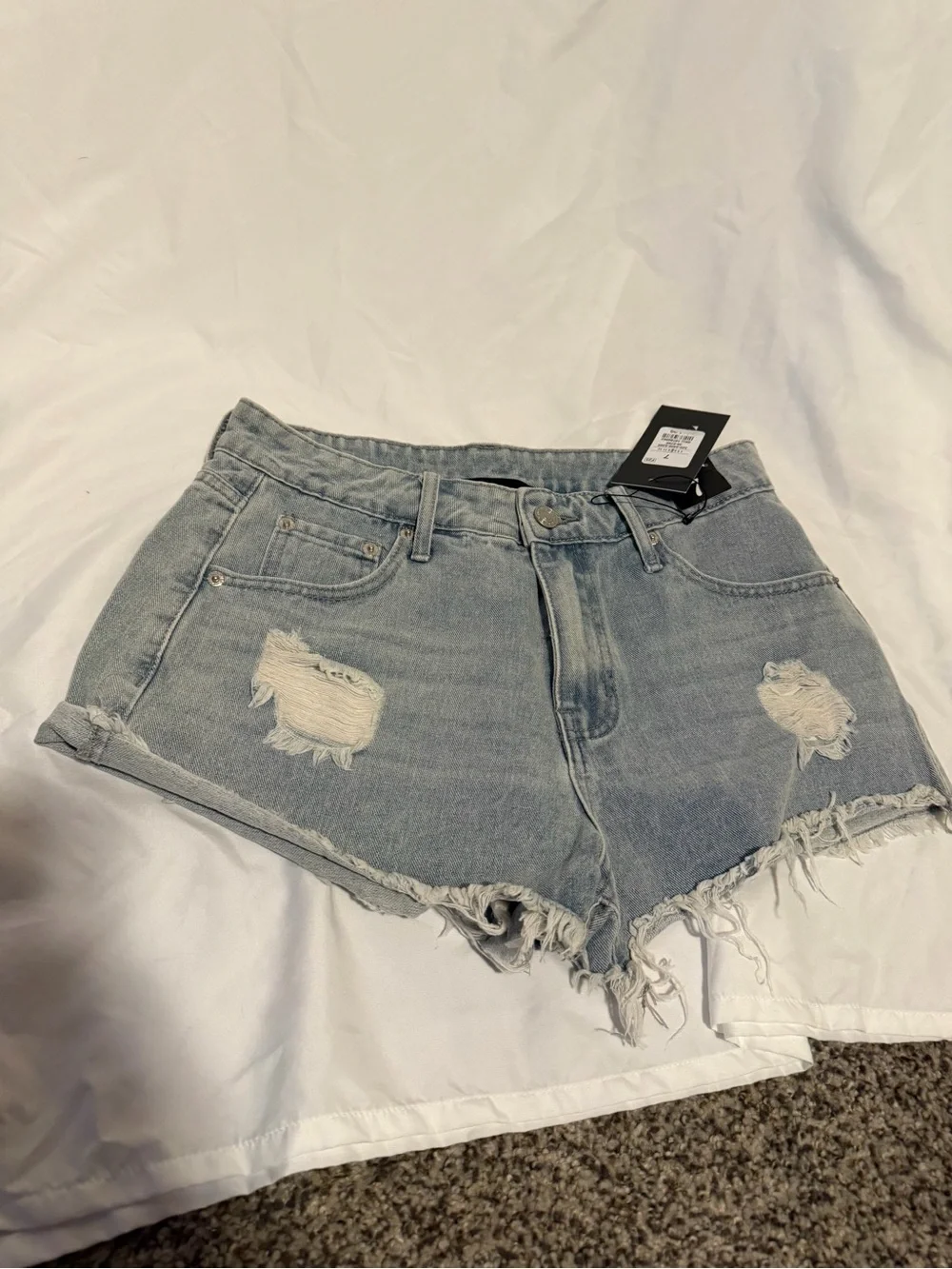 Carbon Distressed Light Blue Denim Shorts